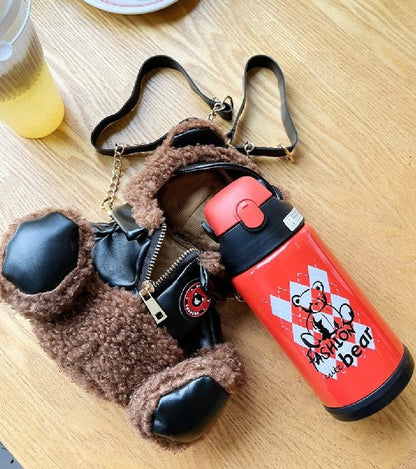 CUTE RUSSIAN BEAR FUR COVER INSULATED HOT & COLD BOTTLE