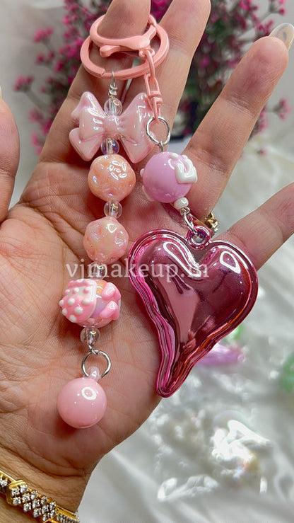 METALLIC HEART BAG CHARMS / PHONE CHARMS | KEY CHARMS