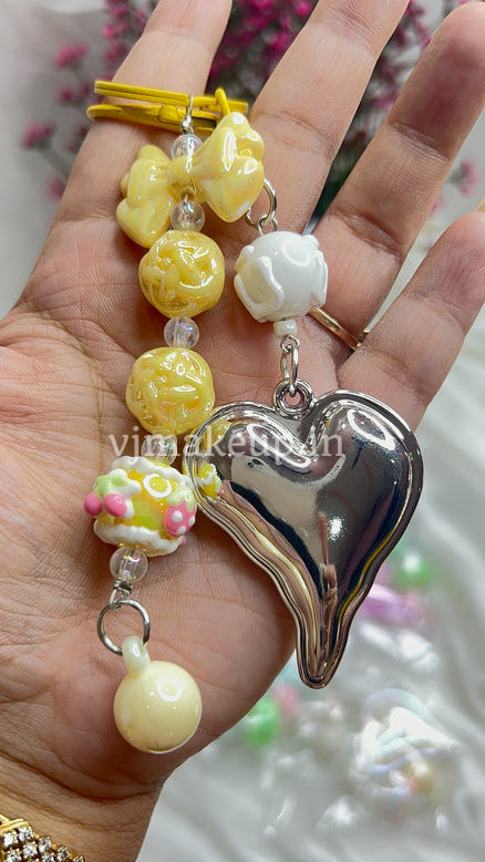 METALLIC HEART BAG CHARMS / PHONE CHARMS | KEY CHARMS