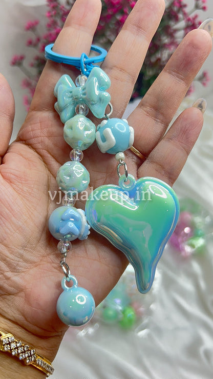 METALLIC HEART BAG CHARMS / PHONE CHARMS | KEY CHARMS