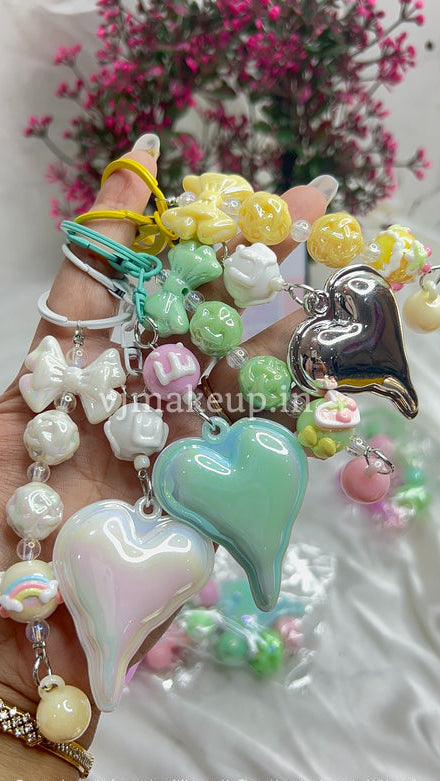 METALLIC HEART BAG CHARMS / PHONE CHARMS | KEY CHARMS