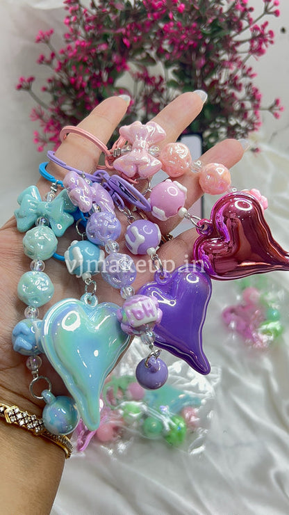 METALLIC HEART BAG CHARMS / PHONE CHARMS | KEY CHARMS